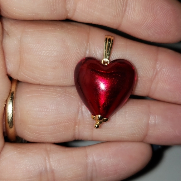 Murano Jewelry - 14k Gold Red Murano Glass Heart Pendant